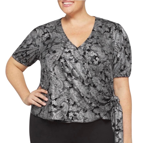 Michael Kors Women's Metallic Paisley Wrap Top White Size X-Large